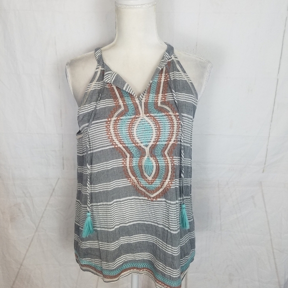 Thml embroidered sleeveless tie tassel front size medium - Picture 2 of 9